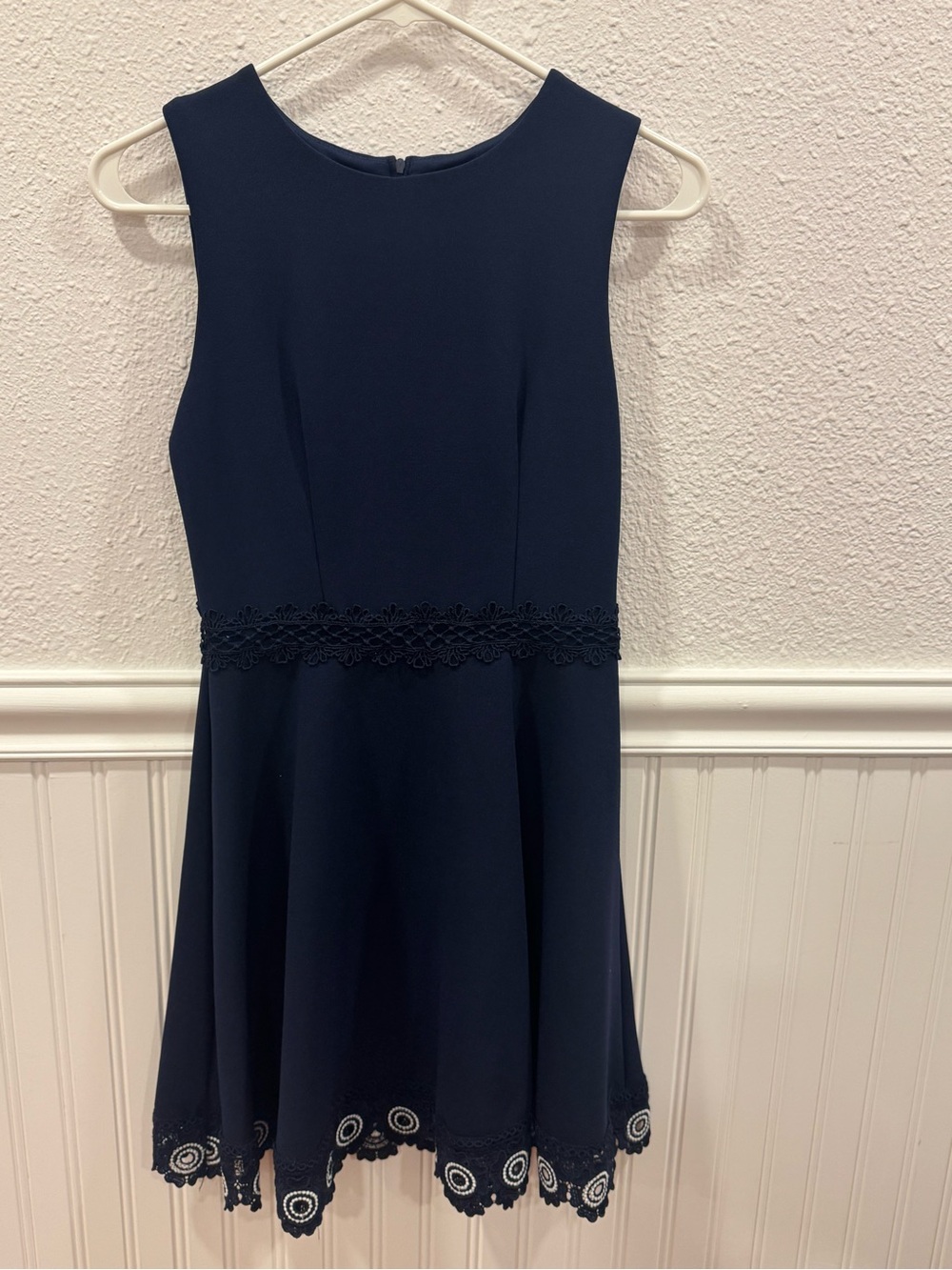 B Darlin Navy Sleeveless Lace-Trim A-Line Dress